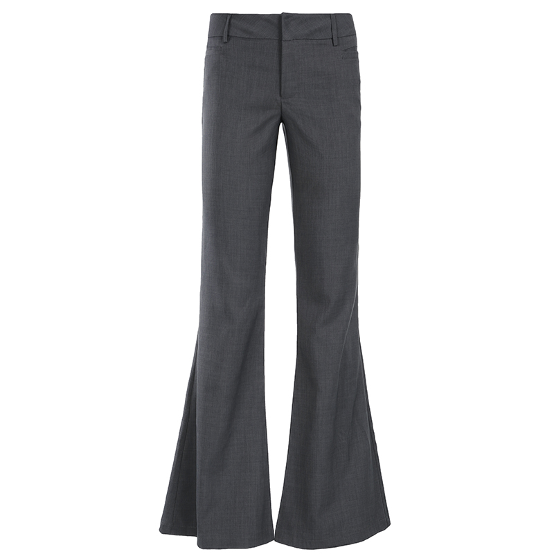 Gray Draped Low-Waist Suit Pants for Women - Minimalist Slimming Slightly Flared Retro Chic Casual Commuting Trousers