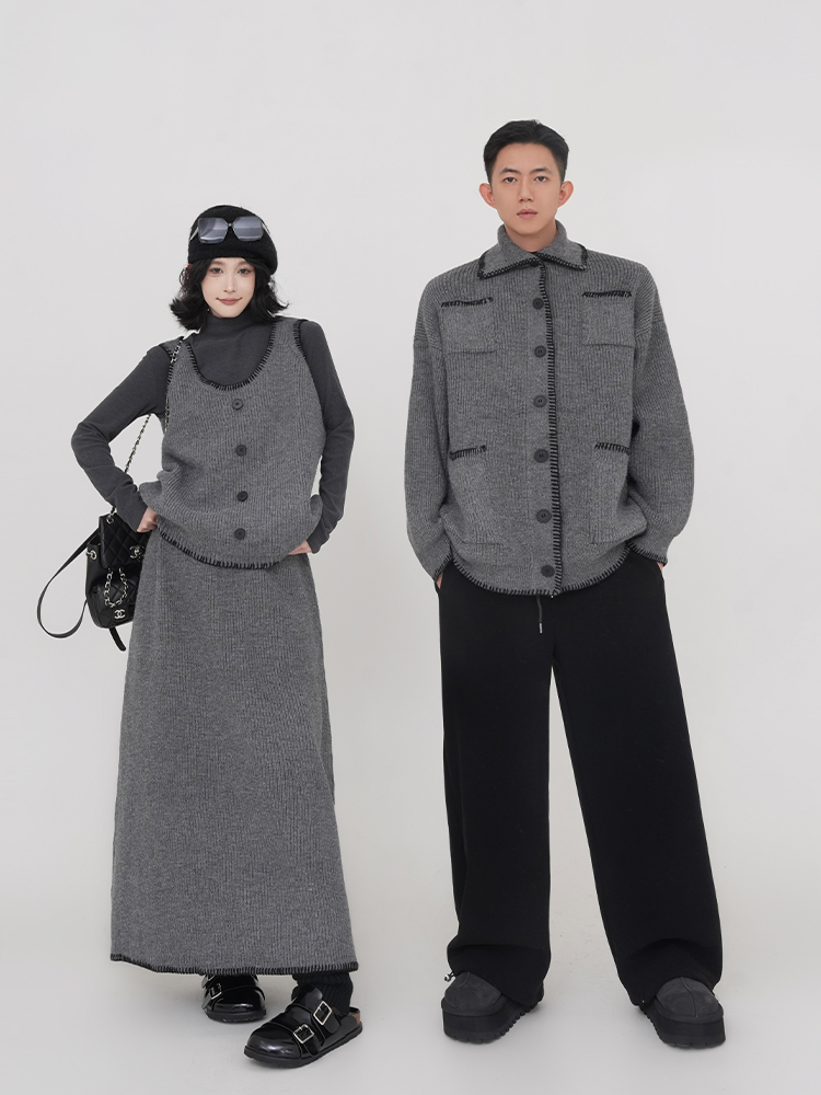 Gray Lapel Long Sleeve Knitted Sweater Coat for Men - Autumn Winter Korean Style Loose Versatile Cardigan Top Gray Lapel Long Sleeve Knitted Sweater Coat for Men - Autumn Winter Korean Style Loose Versatile Cardigan Top