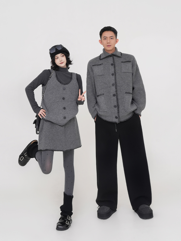 Gray Lapel Long Sleeve Knitted Sweater Coat for Men - Autumn Winter Korean Style Loose Versatile Cardigan Top