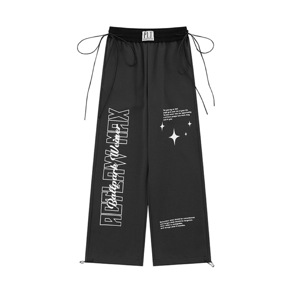Gray Letter Print Straight-Leg Sports Pants for Women - 2025 Autumn Winter Korean Style Trendy Street Dance Jazz Pants