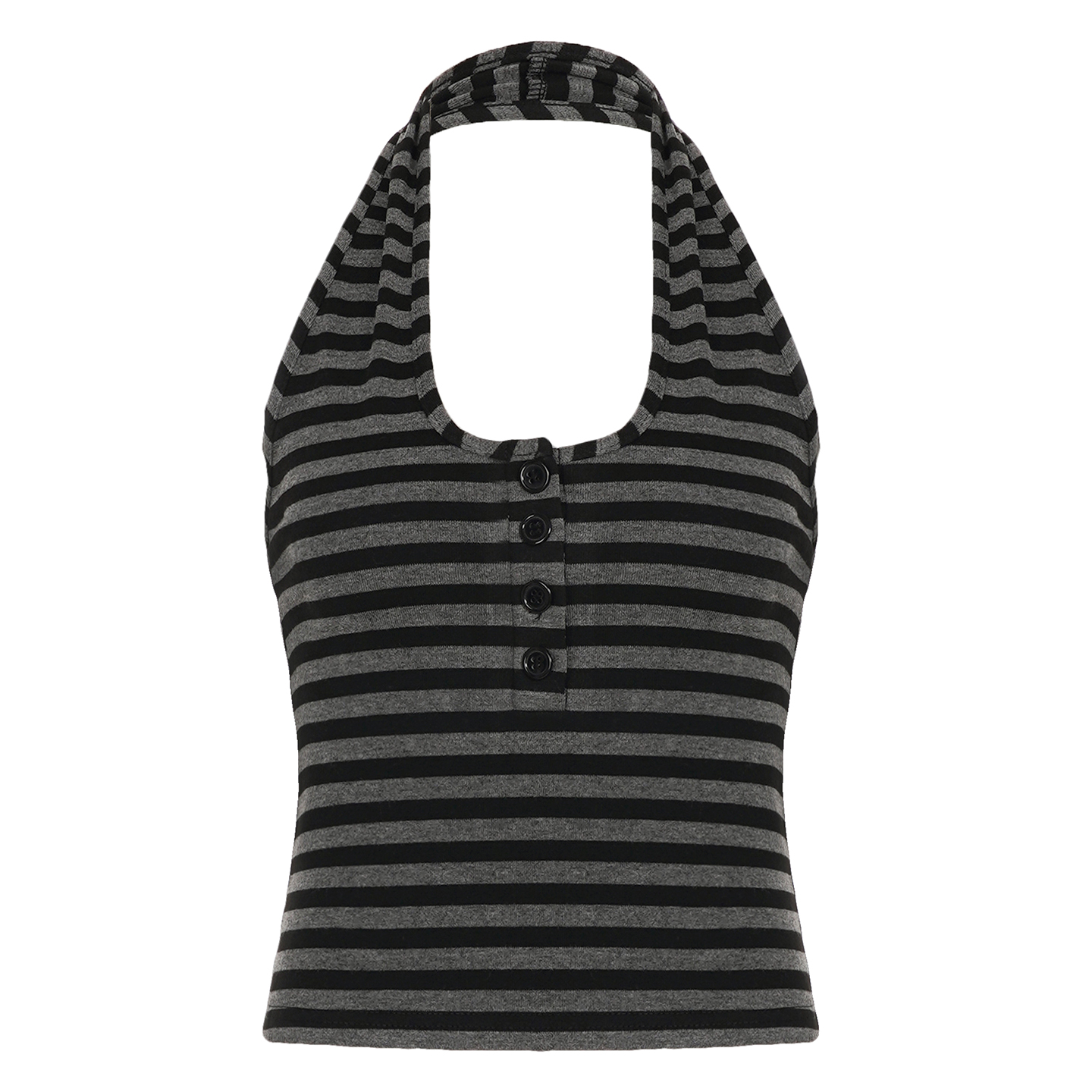 Gray Striped Knitted Halter Top - Backless Sexy Camisole, Half-Button Design for Summer, European and American Style