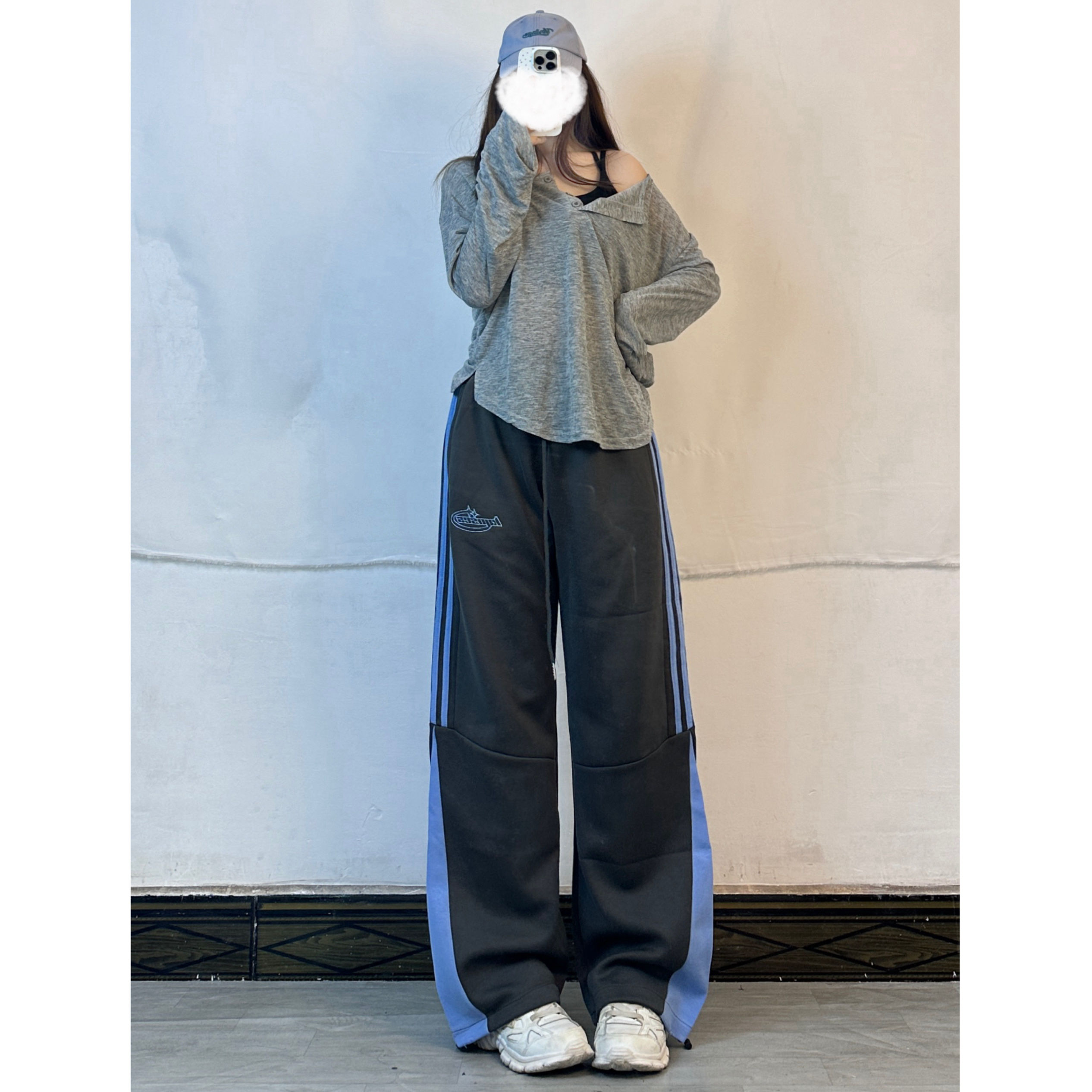 Gray Sun Protection Cover-Up and Side Stripe Long Pants Set for Women - Lightweight Spring Summer Jazz Dance Sports Outfit