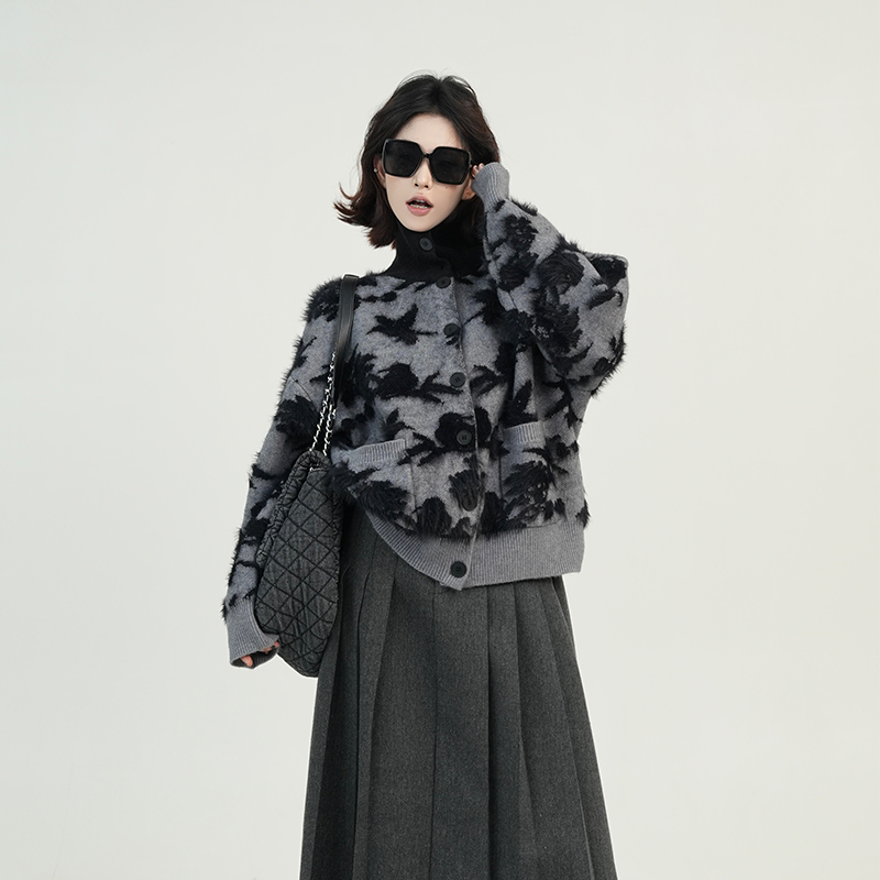 Gray Turtleneck Loose Knit Sweater Coat for Women - Autumn Winter Korean Style Versatile Cardigan Top