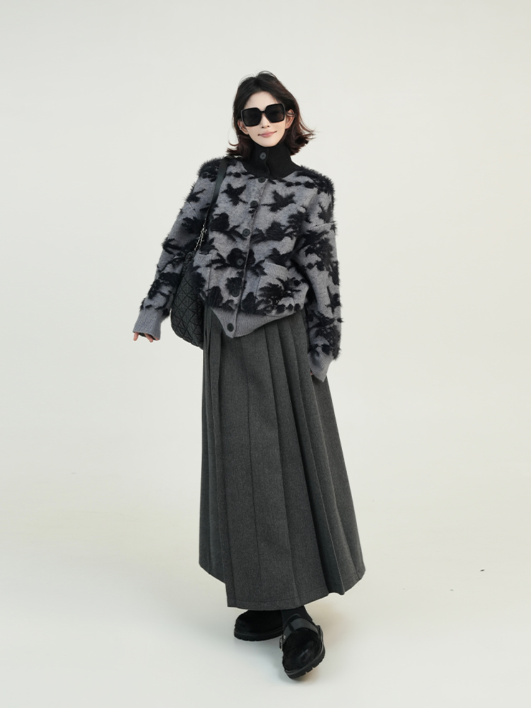 Gray Turtleneck Loose Knit Sweater Coat for Women - Autumn Winter Korean Style Versatile Cardigan Top