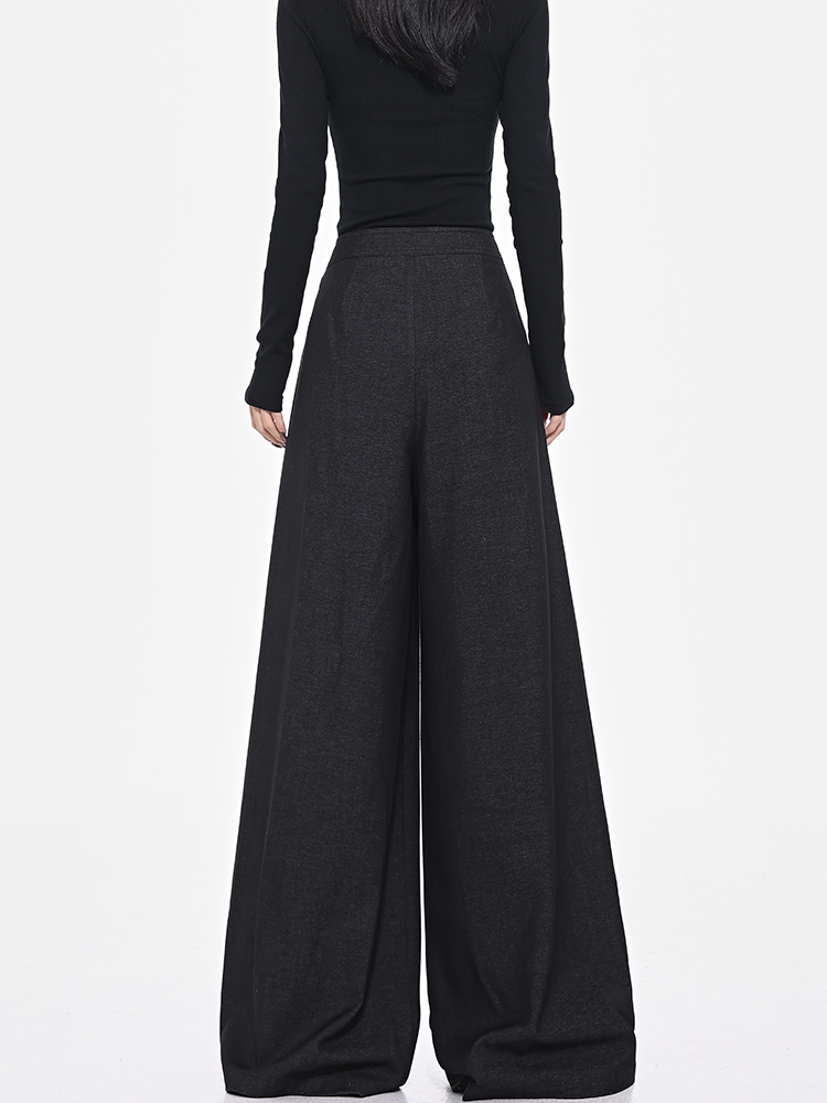 Gray Wide-Leg Suit Pants for Women with Diagonal Button Design, Versatile Loose Fit, Slimming, Floor-Length - Trendy Spring Fashion Gray Wide-Leg Suit Pants for Women with Diagonal Button Design, Versatile Loose Fit, Slimming, Floor-Length - Trendy Spring Fashion