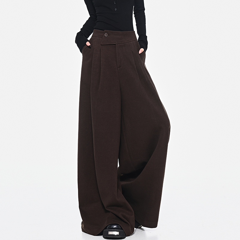 Gray Wide-Leg Suit Pants for Women with Diagonal Button Design, Versatile Loose Fit, Slimming, Floor-Length - Trendy Spring Fashion Gray Wide-Leg Suit Pants for Women with Diagonal Button Design, Versatile Loose Fit, Slimming, Floor-Length - Trendy Spring Fashion