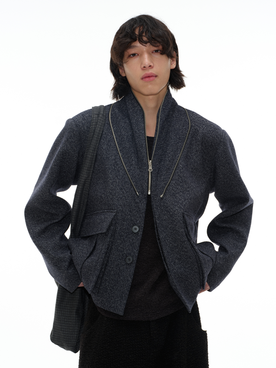 Green Wool Cargo Suit with Zipper Collar and Multi-Shape Design - Trendy Workwear for Y2K and Korean Style Fashion Green Wool Cargo Suit with Zipper Collar and Multi-Shape Design - Trendy Workwear for Y2K and Korean Style Fashion