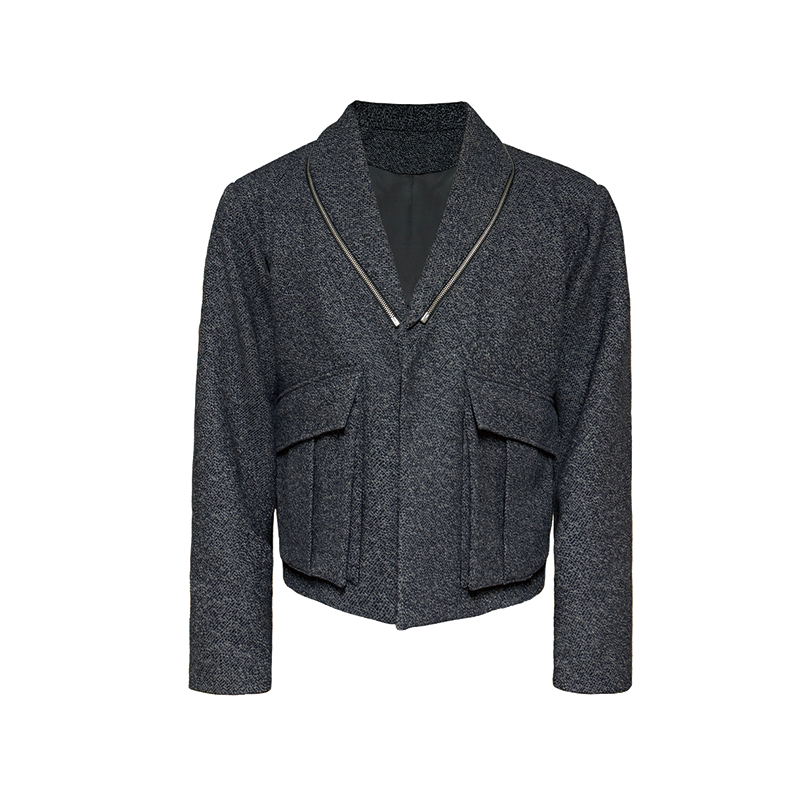 Green Wool Cargo Suit with Zipper Collar and Multi-Shape Design - Trendy Workwear for Y2K and Korean Style Fashion