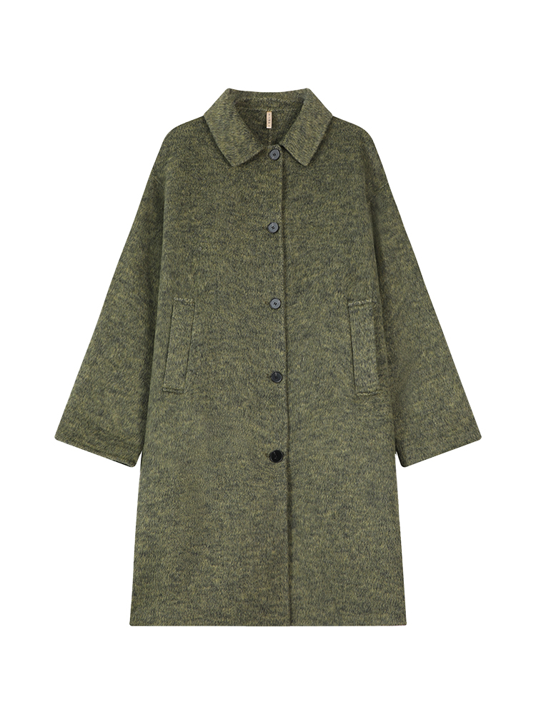 Green Wool Lapel Coat for Women, Autumn Winter Korean Style Loose Warm Long Outerwear Green Wool Lapel Coat for Women, Autumn Winter Korean Style Loose Warm Long Outerwear