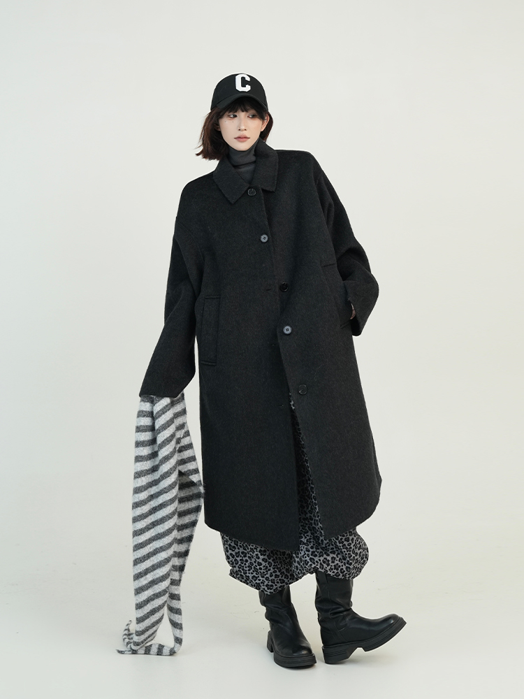 Green Wool Lapel Coat for Women, Autumn Winter Korean Style Loose Warm Long Outerwear Green Wool Lapel Coat for Women, Autumn Winter Korean Style Loose Warm Long Outerwear