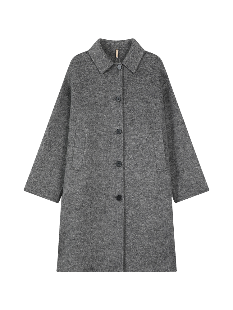 Green Wool Lapel Coat for Women, Autumn Winter Korean Style Loose Warm Long Outerwear