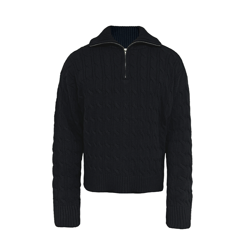 Half-Zip Cable Knit Sweater for Women - Twisted Textured Fabric, High Neck, Warm Long Sleeve - Cozy Fall Fashion