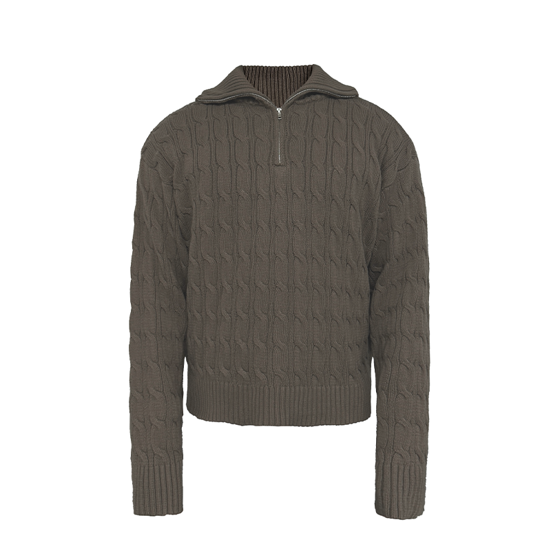 Half-Zip Cable Knit Sweater for Women - Twisted Textured Fabric, High Neck, Warm Long Sleeve - Cozy Fall Fashion Half-Zip Cable Knit Sweater for Women - Twisted Textured Fabric, High Neck, Warm Long Sleeve - Cozy Fall Fashion