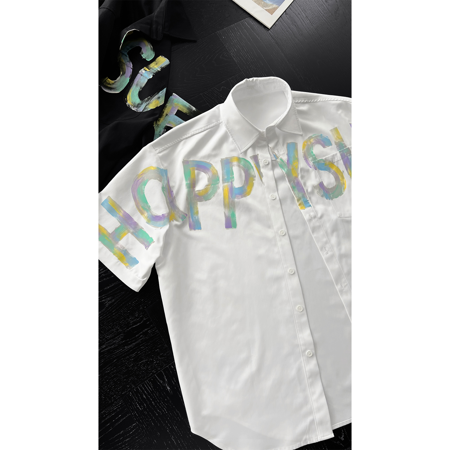 Hand-Painted Dragon Doodle Graffiti Letter Print Short Sleeve Shirt - Trendy Loose Fit Summer Top for Men