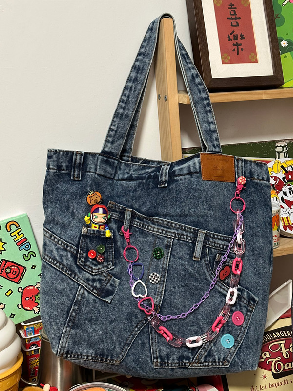 Handmade Denim Women's Bag - Large Capacity Commuting Bag in Y2K Spicy Girl Style, Fashionable Fabric Tote for Everyday Use