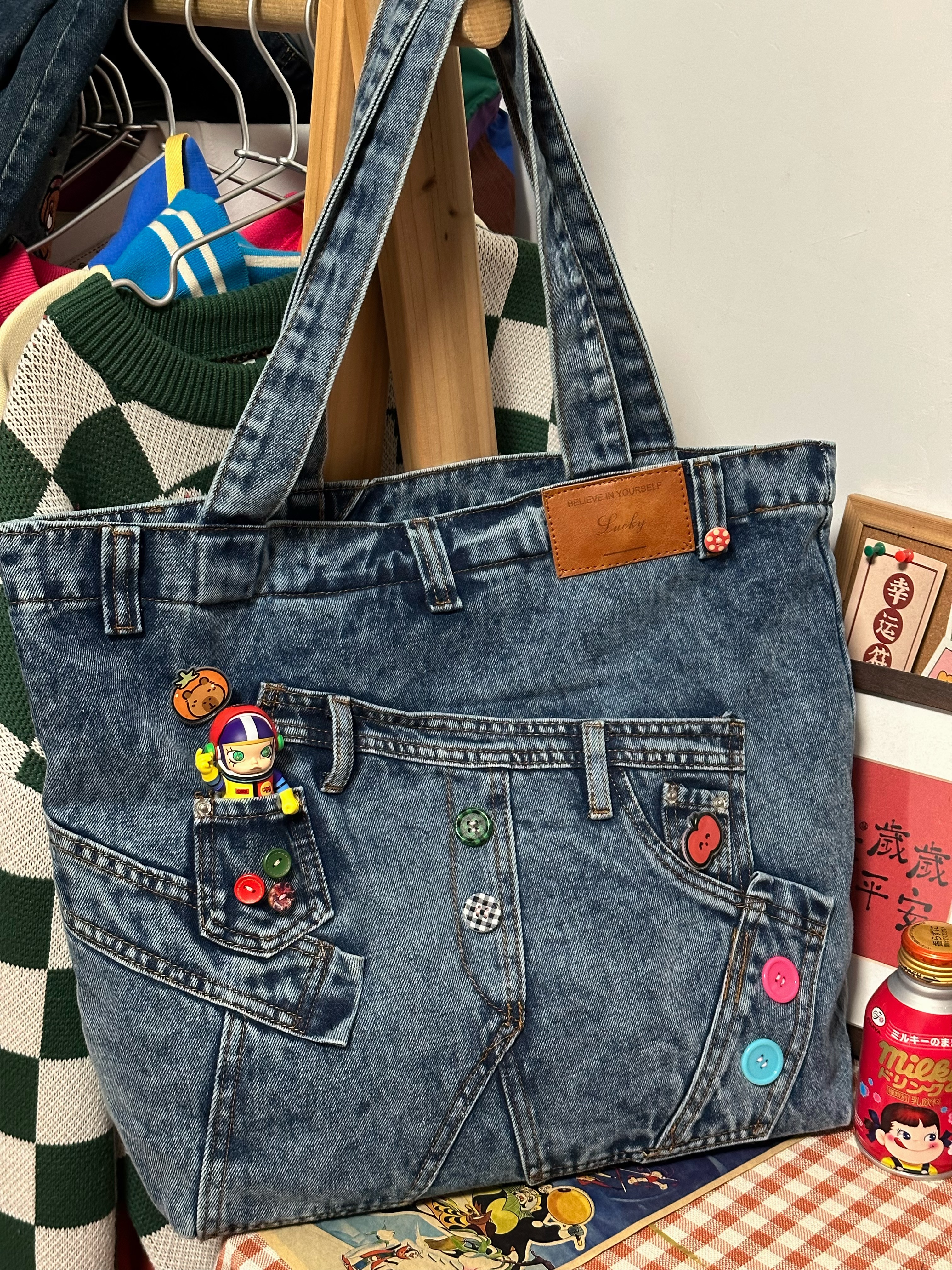 Handmade Denim Women's Bag - Large Capacity Commuting Bag in Y2K Spicy Girl Style, Fashionable Fabric Tote for Everyday Use