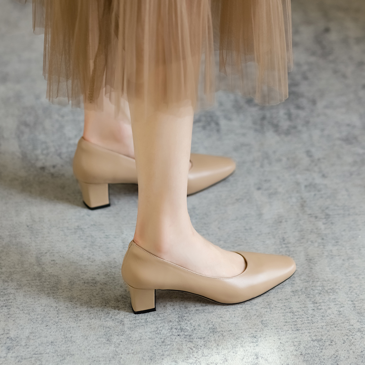 Handmade Genuine Leather Soft-Soled Chunky Heel Flats for Women - Spring 2025 French Style Square Toe Grandma Shoes