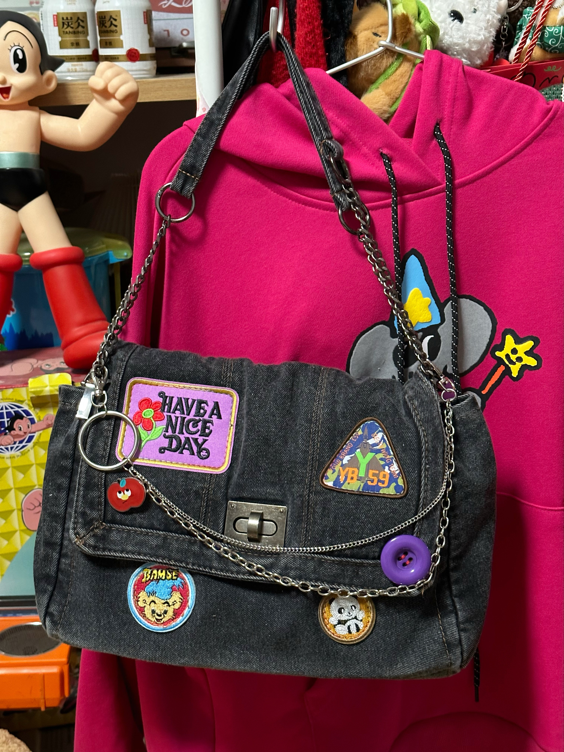 Handmade Large Capacity Denim Crossbody Bag - Retro Y2K Spicy Girl Design, Versatile Remake Fashion Accessory