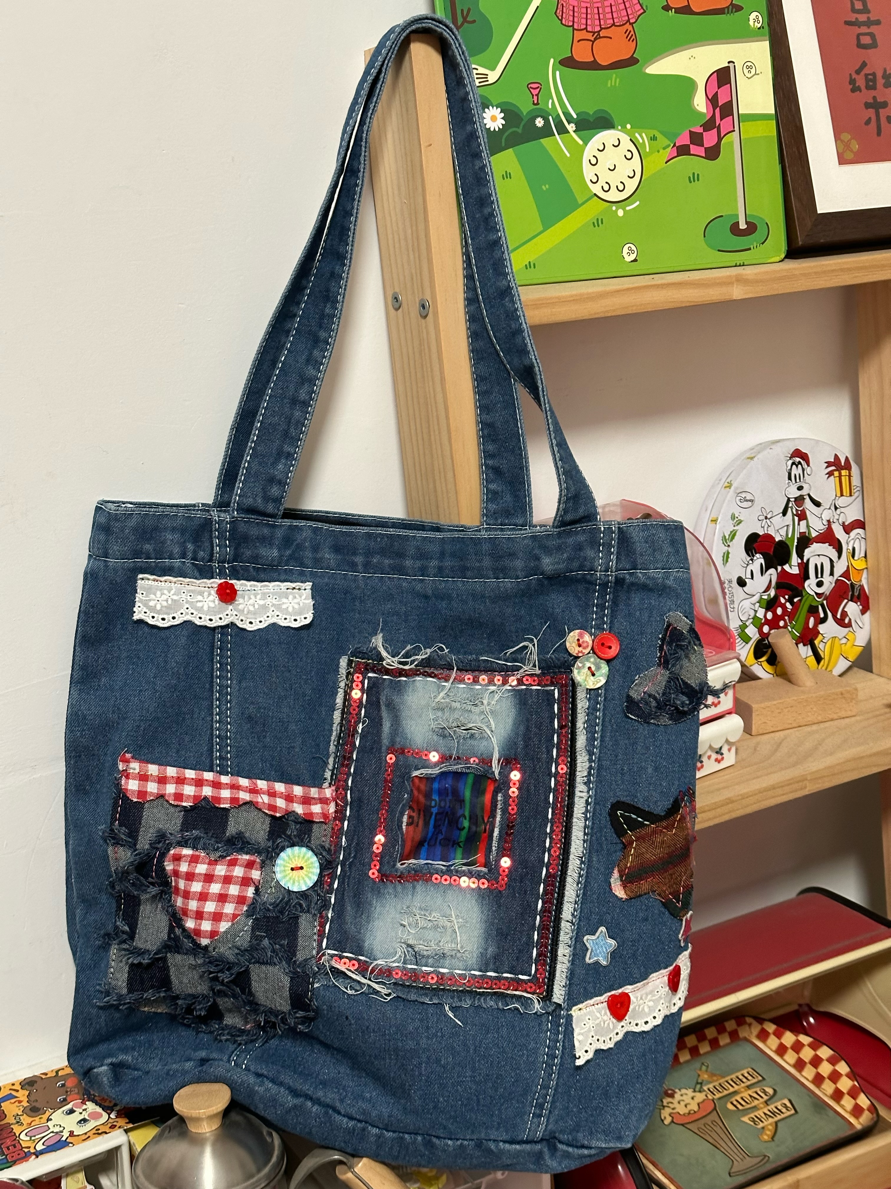 Handmade Large Capacity Denim Shoulder Bag for Students - Trendy Millennial Style Tote for Everyday Use