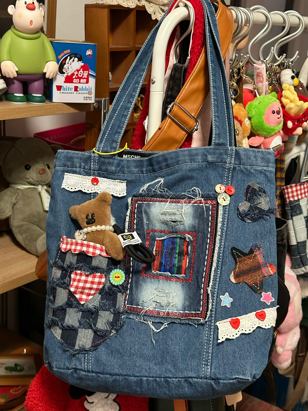 Handmade Large Capacity Denim Shoulder Bag for Students - Trendy Millennial Style Tote for Everyday Use