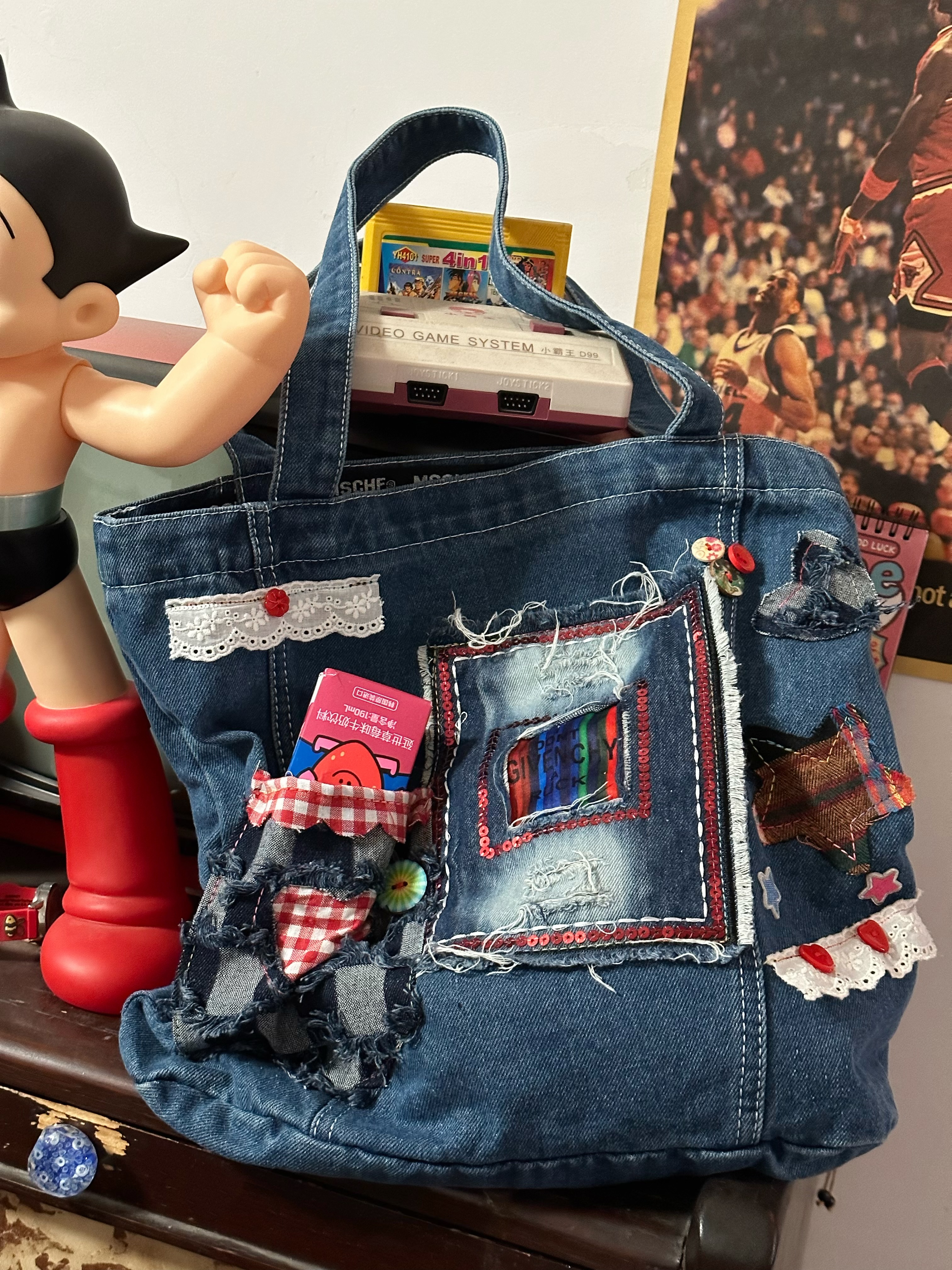 Handmade Large Capacity Denim Shoulder Bag for Students - Trendy Millennial Style Tote for Everyday Use Handmade Large Capacity Denim Shoulder Bag for Students - Trendy Millennial Style Tote for Everyday Use