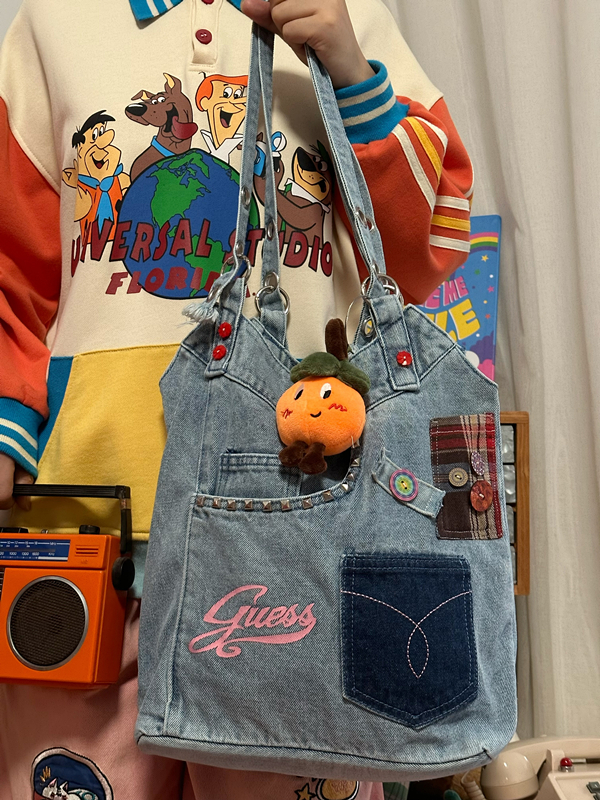 Handmade Millennial-Style Large-Capacity Denim Tote Bag for Women, Japanese Commuter Shoulder Bag, Versatile Student Cloth Bag