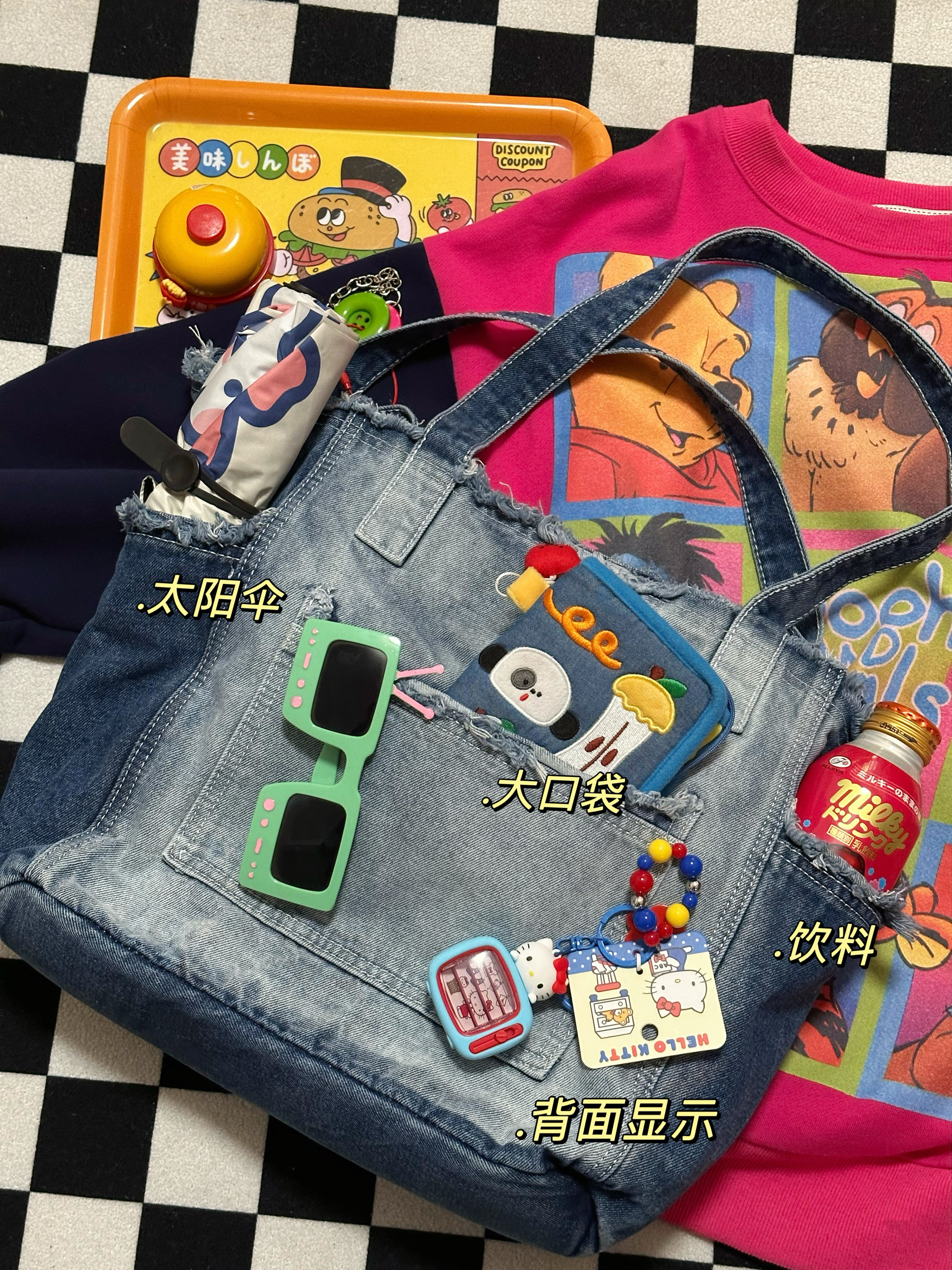 Handmade Patchwork Denim Shoulder Tote Bag - Large Capacity Y2K Style Niche Design for Trendy Girls Handmade Patchwork Denim Shoulder Tote Bag - Large Capacity Y2K Style Niche Design for Trendy Girls