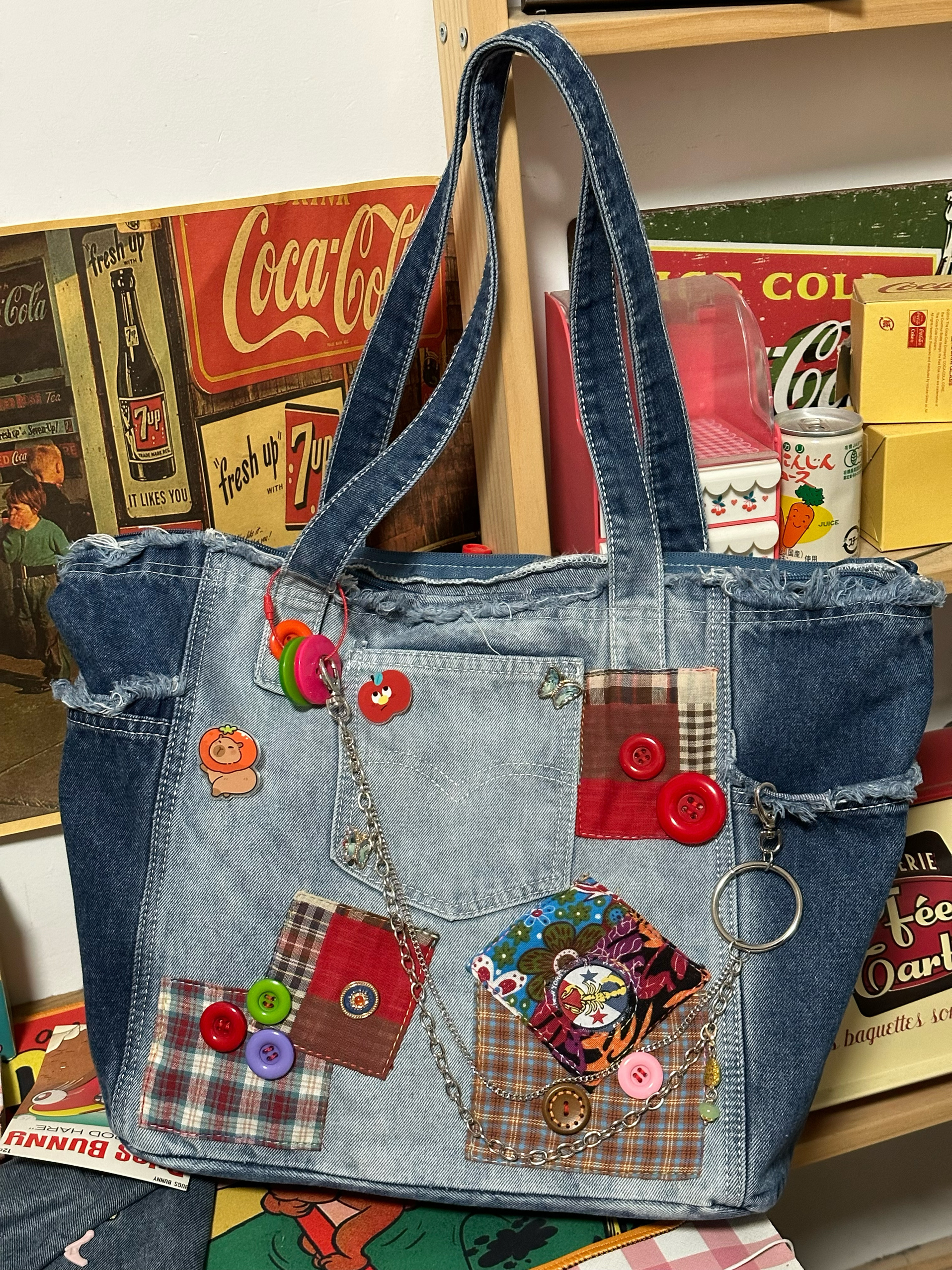 Handmade Patchwork Denim Shoulder Tote Bag - Large Capacity Y2K Style Niche Design for Trendy Girls