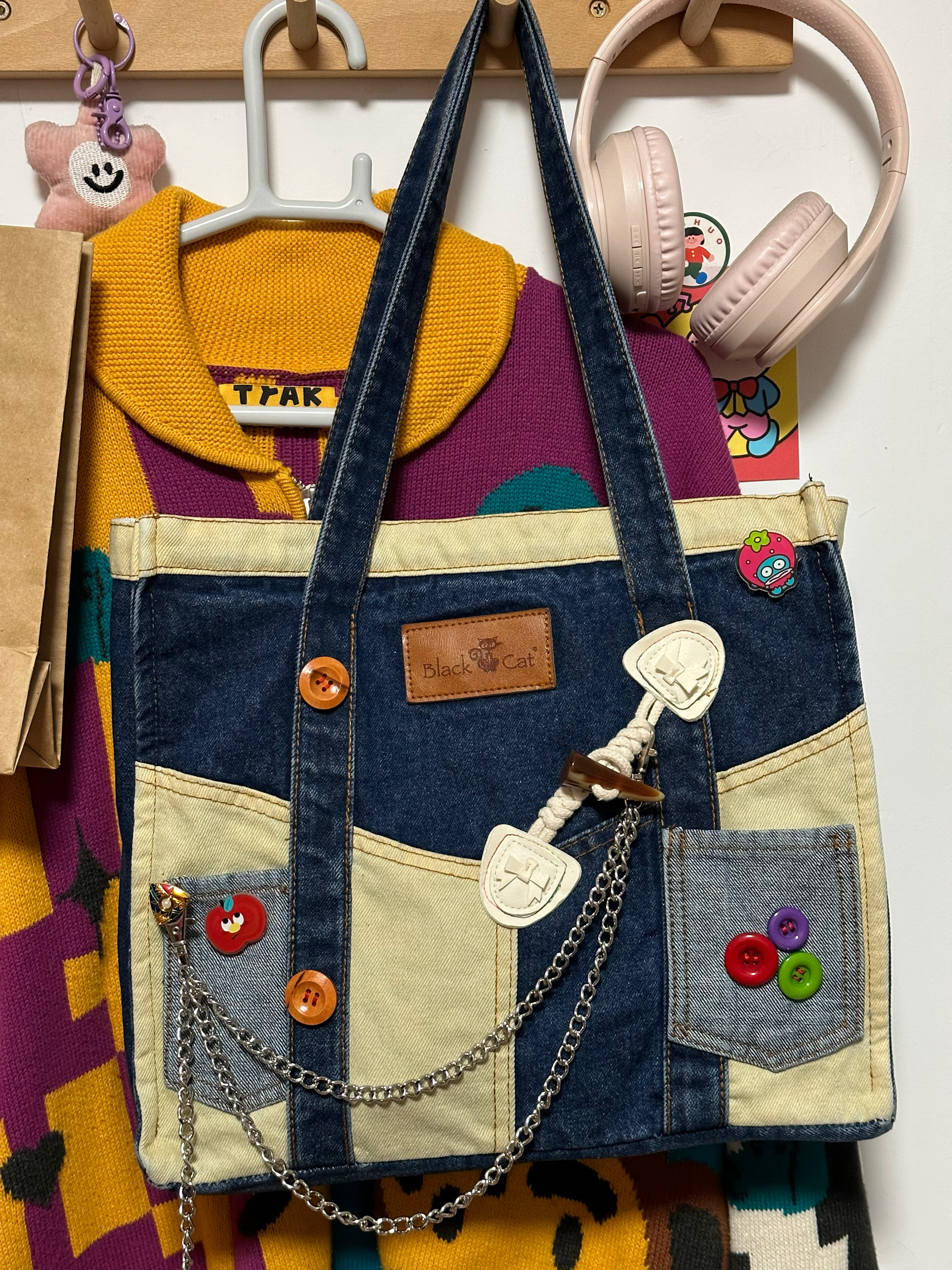 Handmade Patchwork Denim Tote Bag - Large Capacity Commuter Shoulder Bag for Women - Stylish Student Class Carryall Handmade Patchwork Denim Tote Bag - Large Capacity Commuter Shoulder Bag for Women - Stylish Student Class Carryall