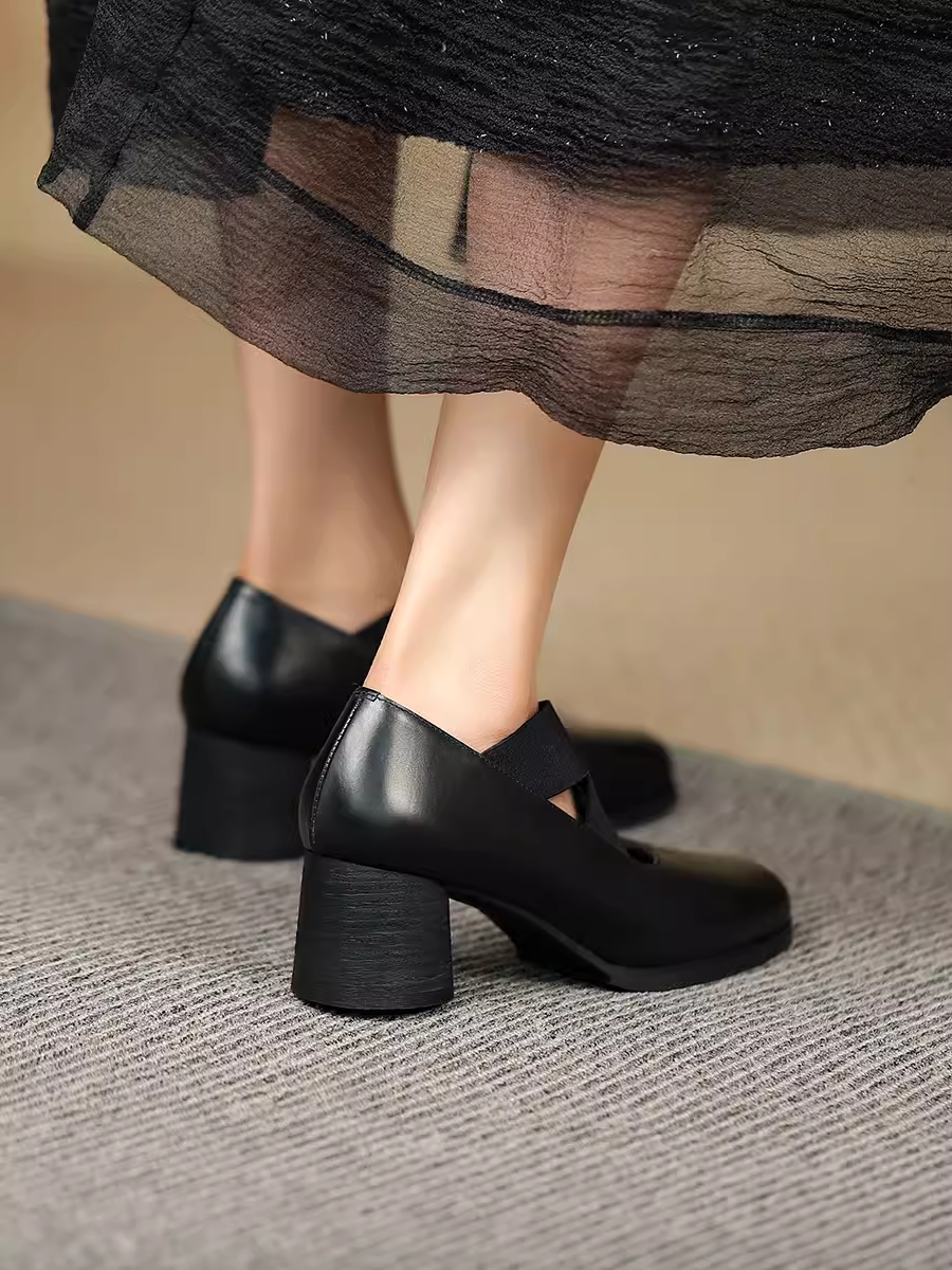 Handmade Retro Lace-Up Pig Nose Ballet Shoes for Women, 5cm Chunky Heels, Square Toe, Genuine Leather, Y2K Style Flats Handmade Retro Lace-Up Pig Nose Ballet Shoes for Women, 5cm Chunky Heels, Square Toe, Genuine Leather, Y2K Style Flats