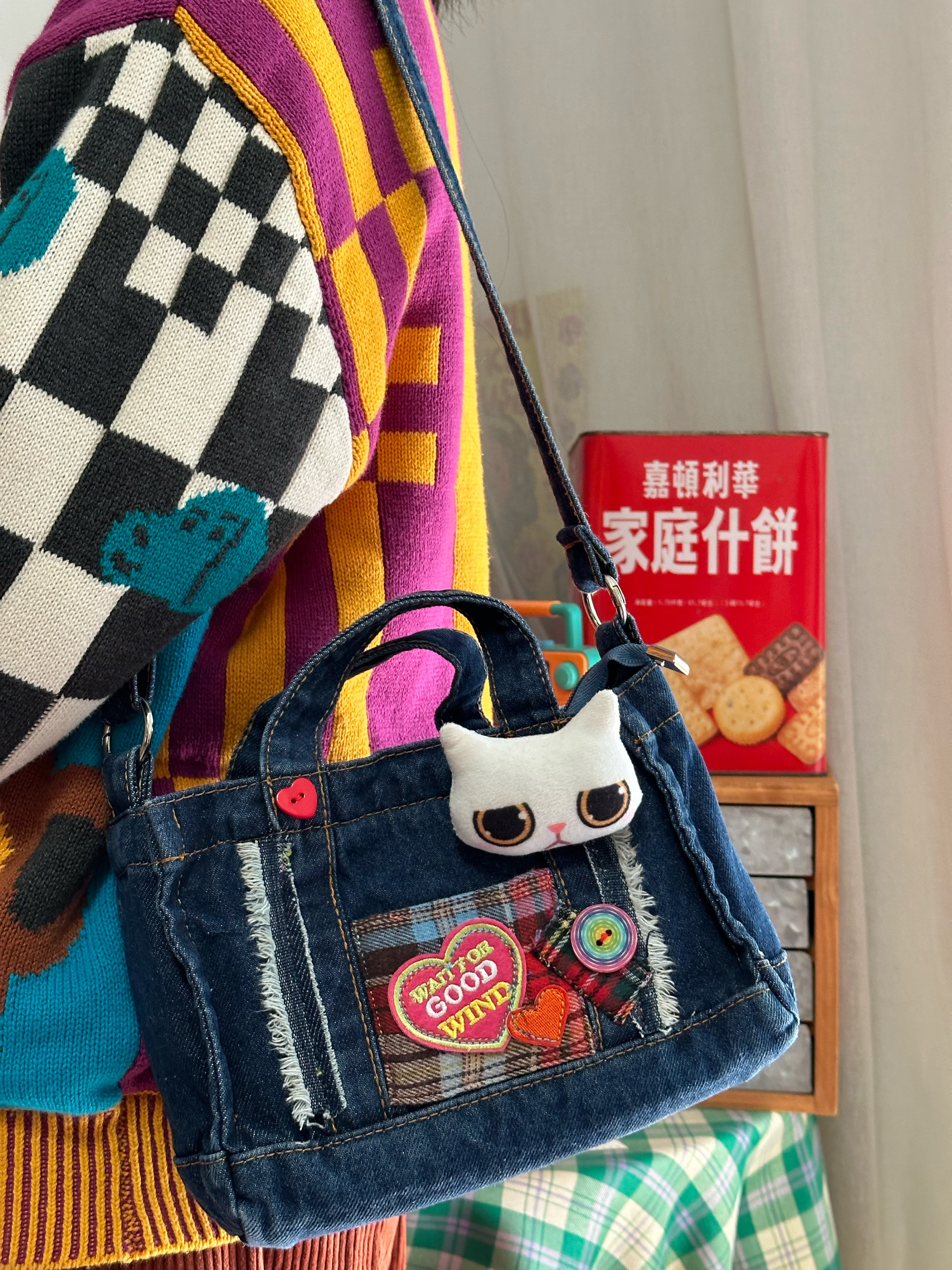 Handmade Versatile Denim Shoulder Bag - Millennial Style Retro Crossbody Tote for Students, Small Size, Trendy Casual Fashion