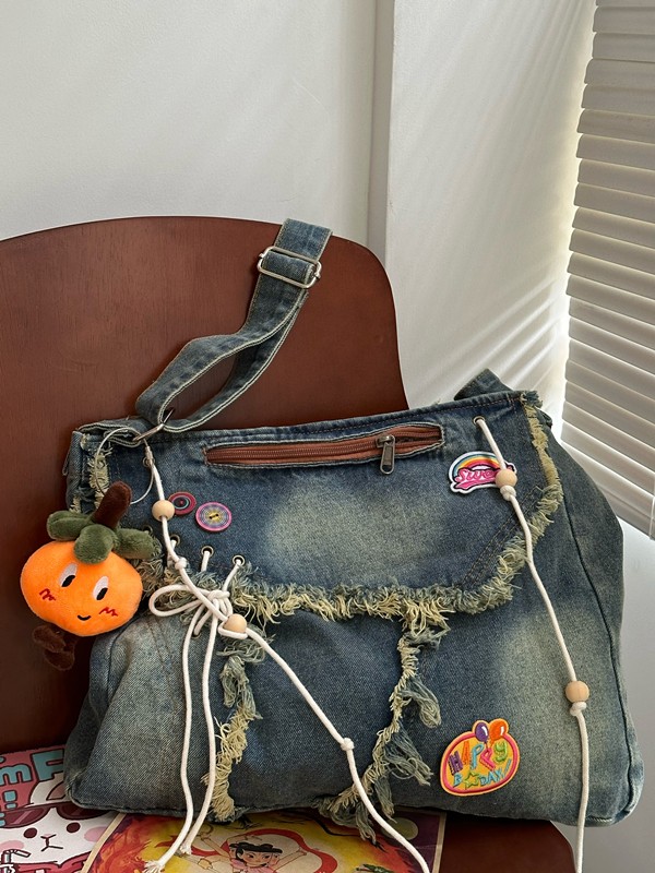 Handmade Vintage Denim Shoulder Crossbody Bag - Versatile Large Capacity Tote for Commuters and Students - Spring/Summer Collection Handmade Vintage Denim Shoulder Crossbody Bag - Versatile Large Capacity Tote for Commuters and Students - Spring/Summer Collection