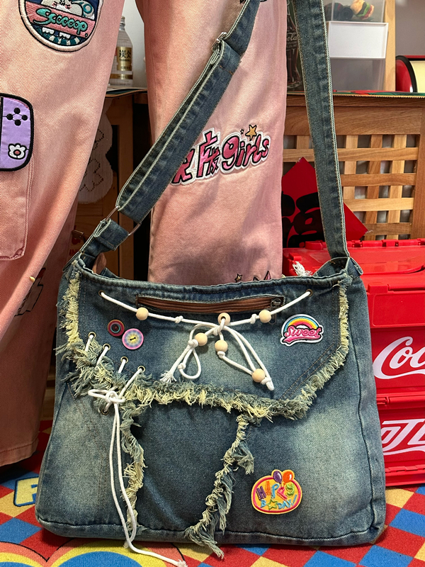 Handmade Vintage Denim Shoulder Crossbody Bag - Versatile Large Capacity Tote for Commuters and Students - Spring/Summer Collection Handmade Vintage Denim Shoulder Crossbody Bag - Versatile Large Capacity Tote for Commuters and Students - Spring/Summer Collection