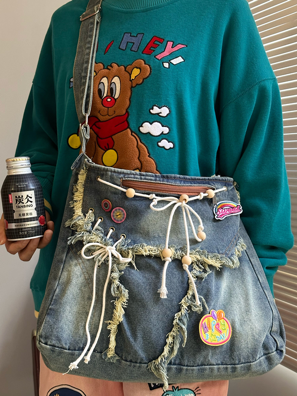 Handmade Vintage Denim Shoulder Crossbody Bag - Versatile Large Capacity Tote for Commuters and Students - Spring/Summer Collection Handmade Vintage Denim Shoulder Crossbody Bag - Versatile Large Capacity Tote for Commuters and Students - Spring/Summer Collection