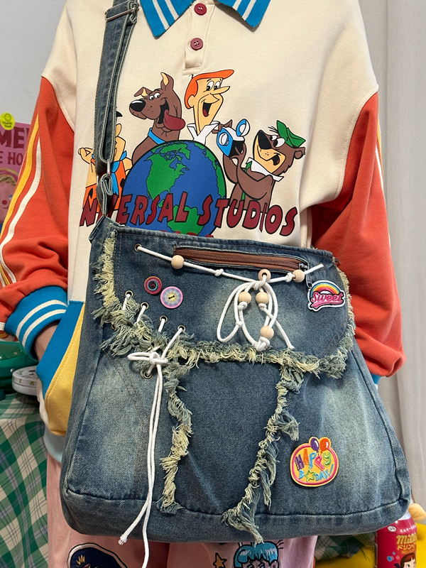 Handmade Vintage Denim Shoulder Crossbody Bag - Versatile Large Capacity Tote for Commuters and Students - Spring/Summer Collection