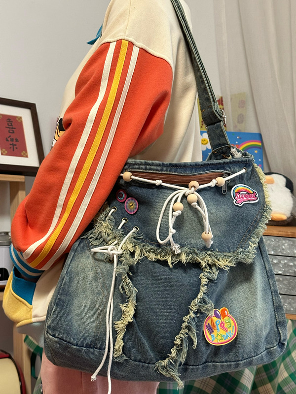 Handmade Vintage Denim Shoulder Crossbody Bag - Versatile Large Capacity Tote for Commuters and Students - Spring/Summer Collection Handmade Vintage Denim Shoulder Crossbody Bag - Versatile Large Capacity Tote for Commuters and Students - Spring/Summer Collection