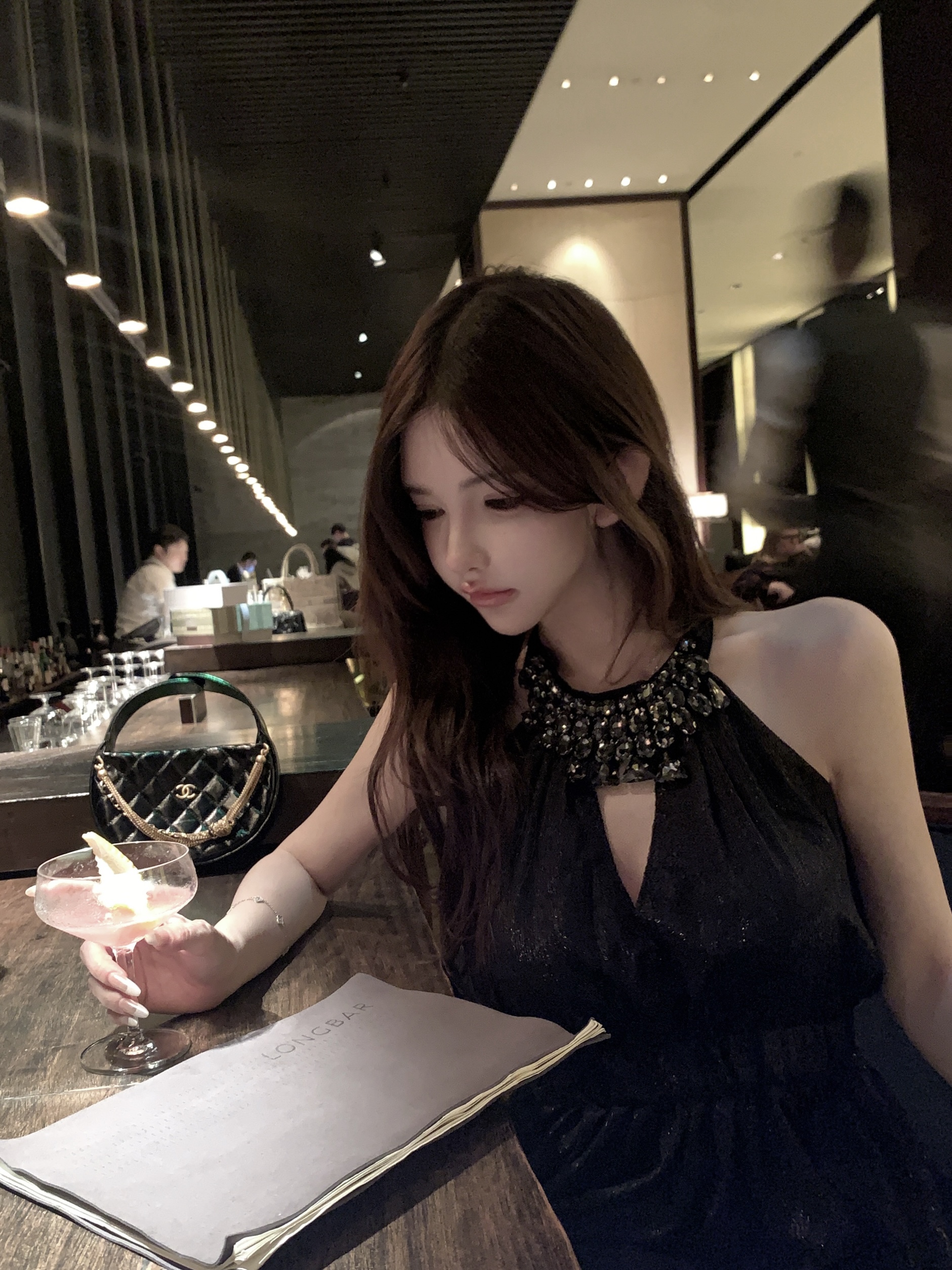 Heavy Embellished Diamond Necklace Collar Black Dress with Sparkling Neckline - Elegant Evening Wear, 90s Inspired Fashion Heavy Embellished Diamond Necklace Collar Black Dress with Sparkling Neckline - Elegant Evening Wear, 90s Inspired Fashion