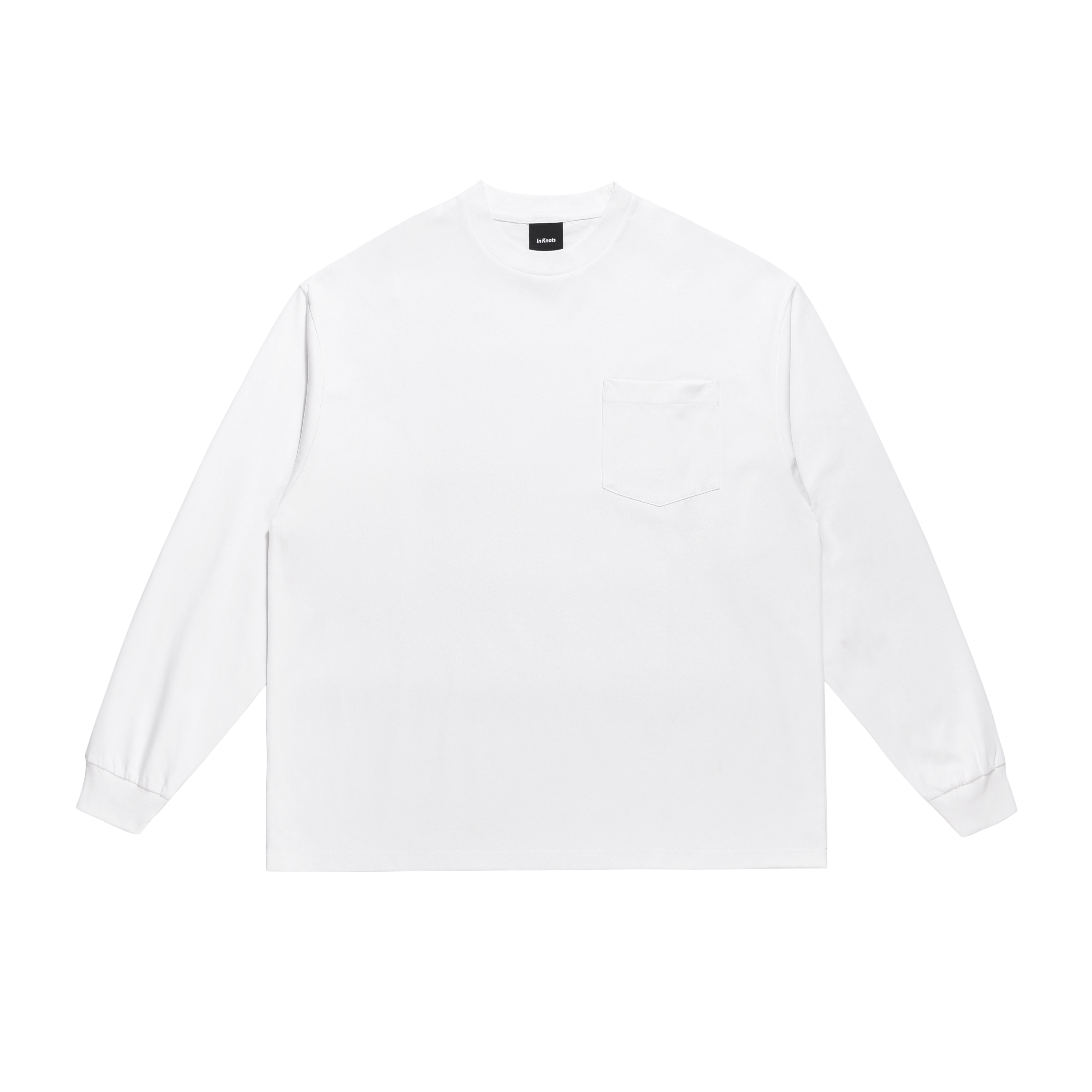 Heavyweight 300G Pure Cotton White Long Sleeve T-Shirt for Men - Small Collar Casual Streetwear City Boy Base Shirt