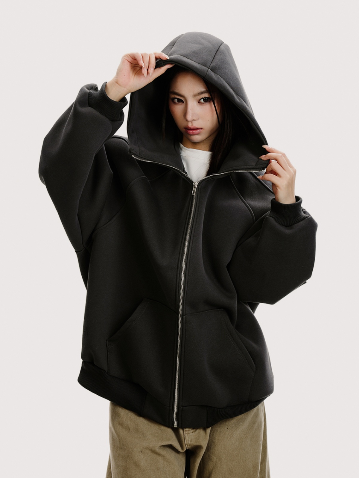 Heavyweight High Neck Hooded Cardigan Sweatshirt - Unisex Loose American Streetwear Jacket for Functional Style Heavyweight High Neck Hooded Cardigan Sweatshirt - Unisex Loose American Streetwear Jacket for Functional Style