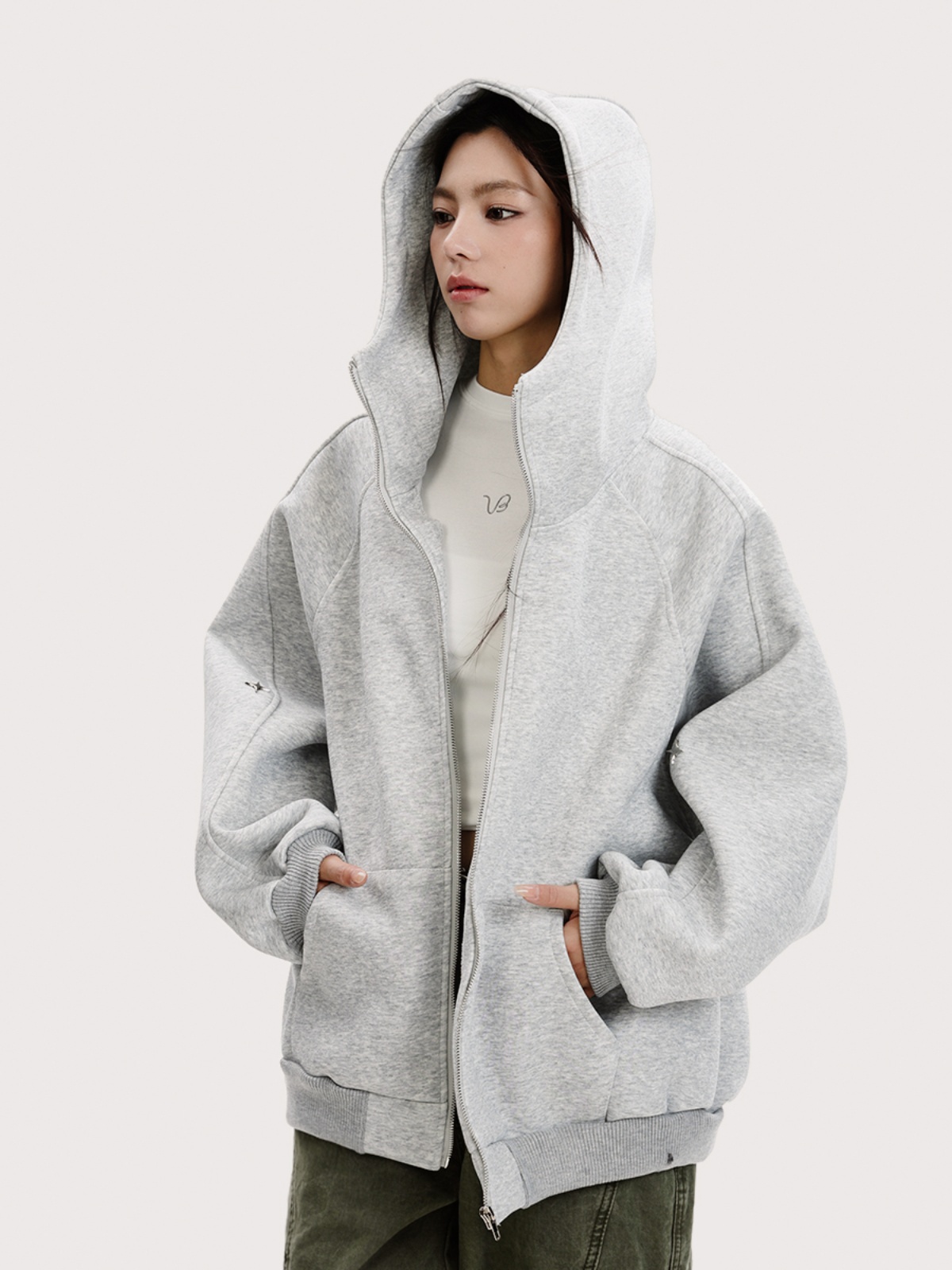 Heavyweight High Neck Hooded Cardigan Sweatshirt - Unisex Loose American Streetwear Jacket for Functional Style