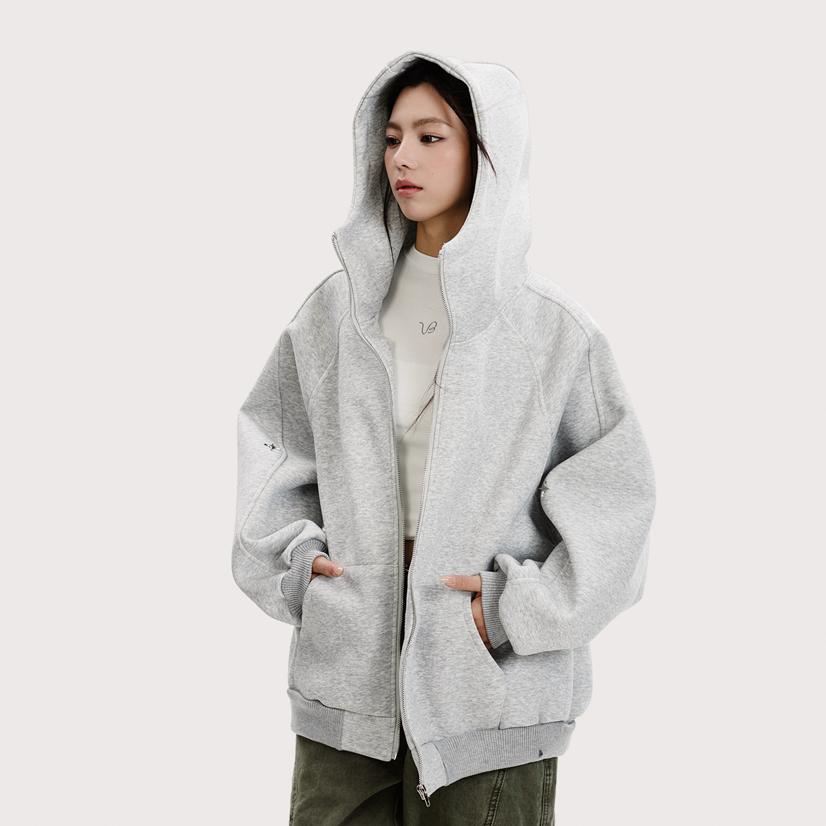 Heavyweight High Neck Hooded Cardigan Sweatshirt - Unisex Loose American Streetwear Jacket for Functional Style