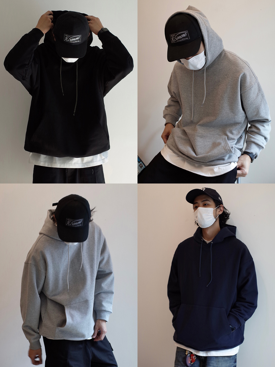 Heavyweight Japanese-style Streetwear Hoodie - Unisex Loose Fit, Solid Color, Drop Shoulder, Round Neck, Long Sleeve, Perfect for Casual Style