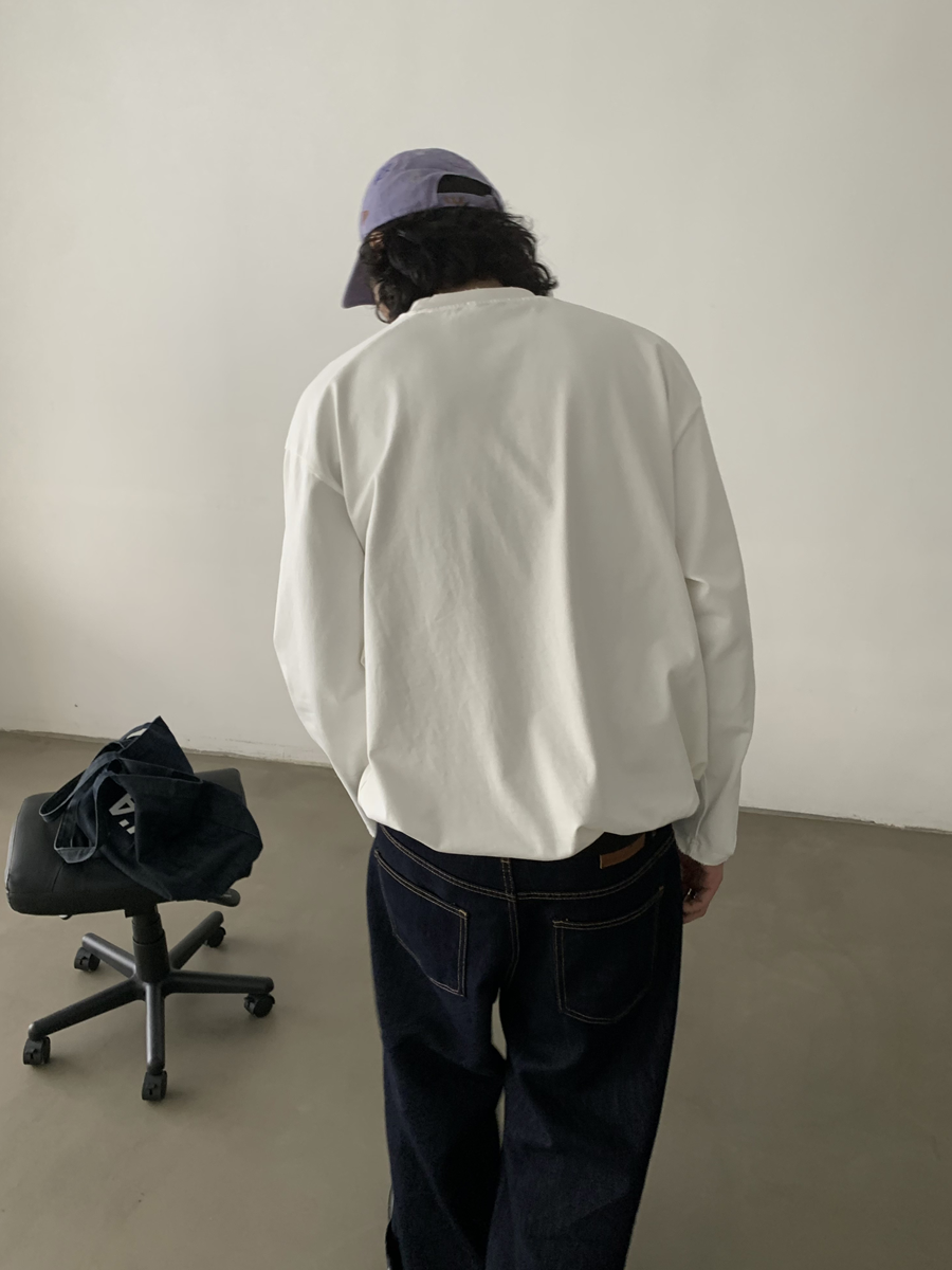 Heavyweight Pure Cotton Solid Color Round Neck Long Sleeve T-Shirt Unisex Vintage Casual Style 90s Trendy Base Shirt