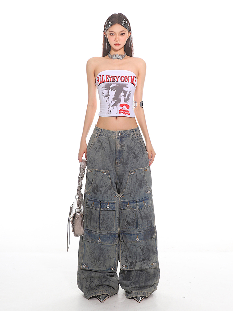 Heavyweight Salt Wash Multi-Pocket Denim Workwear Pants for Men - 2025 Early Spring Collection, Trendy Cargo Style