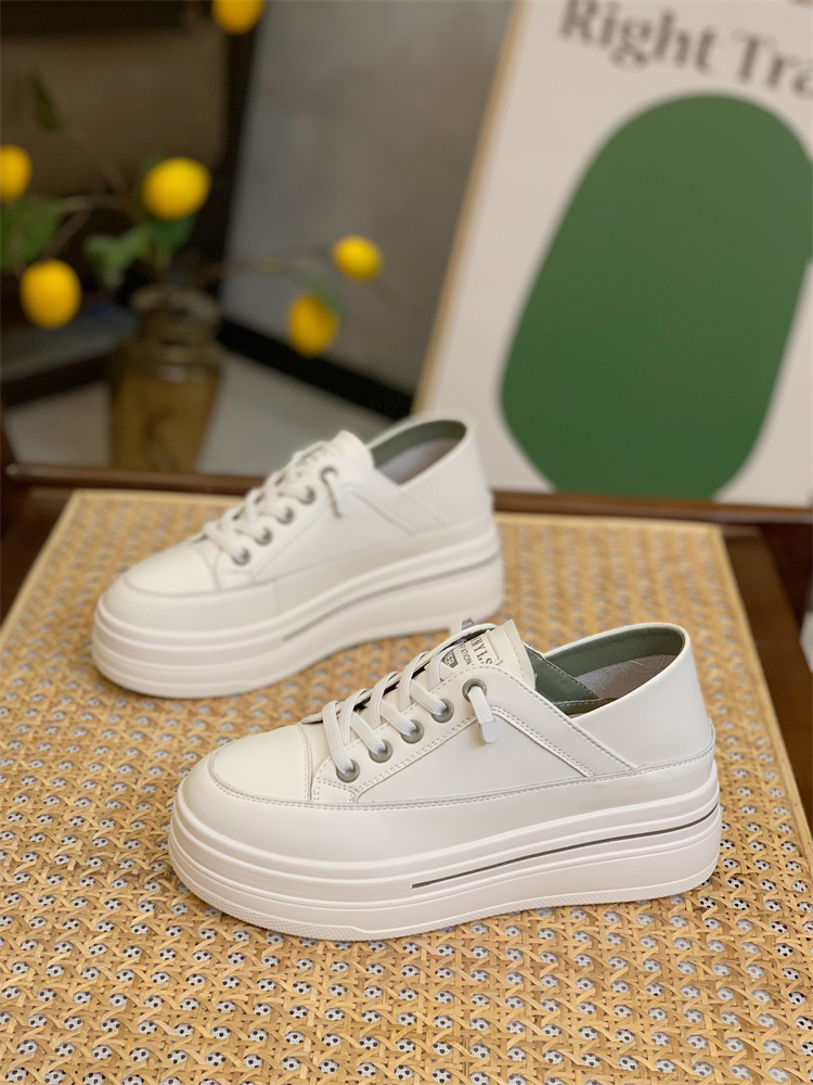 Height-Increasing White Sneakers for Women - Genuine Leather, Breathable Thick-Soled Casual Board Shoes, 6CM Platform for Petite Style