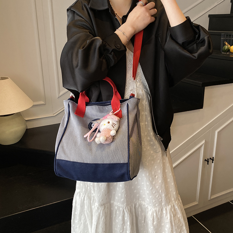 Hello Kitty Striped Canvas Tote Bag for Girls - Stylish Lunch, Commuting, and Everyday Essential Bag