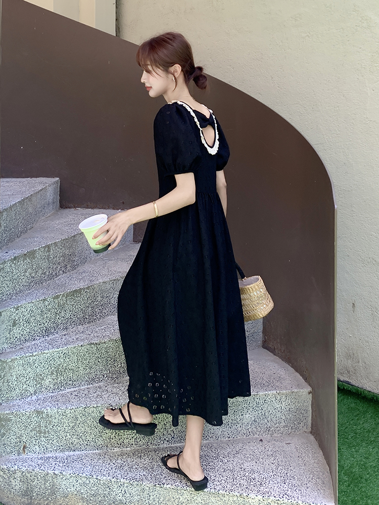 High-End Black Puff Sleeve Dress for Women - Waist-Cinching French Style, Summer 2025, Elegant Long Dress for Timeless Appeal High-End Black Puff Sleeve Dress for Women - Waist-Cinching French Style, Summer 2025, Elegant Long Dress for Timeless Appeal
