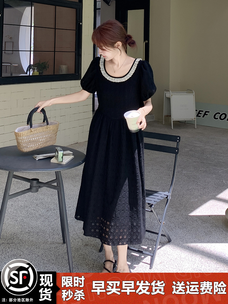 High-End Black Puff Sleeve Dress for Women - Waist-Cinching French Style, Summer 2025, Elegant Long Dress for Timeless Appeal High-End Black Puff Sleeve Dress for Women - Waist-Cinching French Style, Summer 2025, Elegant Long Dress for Timeless Appeal