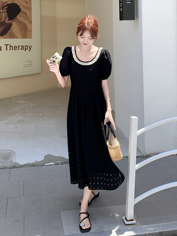High-End Black Puff Sleeve Dress for Women - Waist-Cinching French Style, Summer 2025, Elegant Long Dress for Timeless Appeal High-End Black Puff Sleeve Dress for Women - Waist-Cinching French Style, Summer 2025, Elegant Long Dress for Timeless Appeal