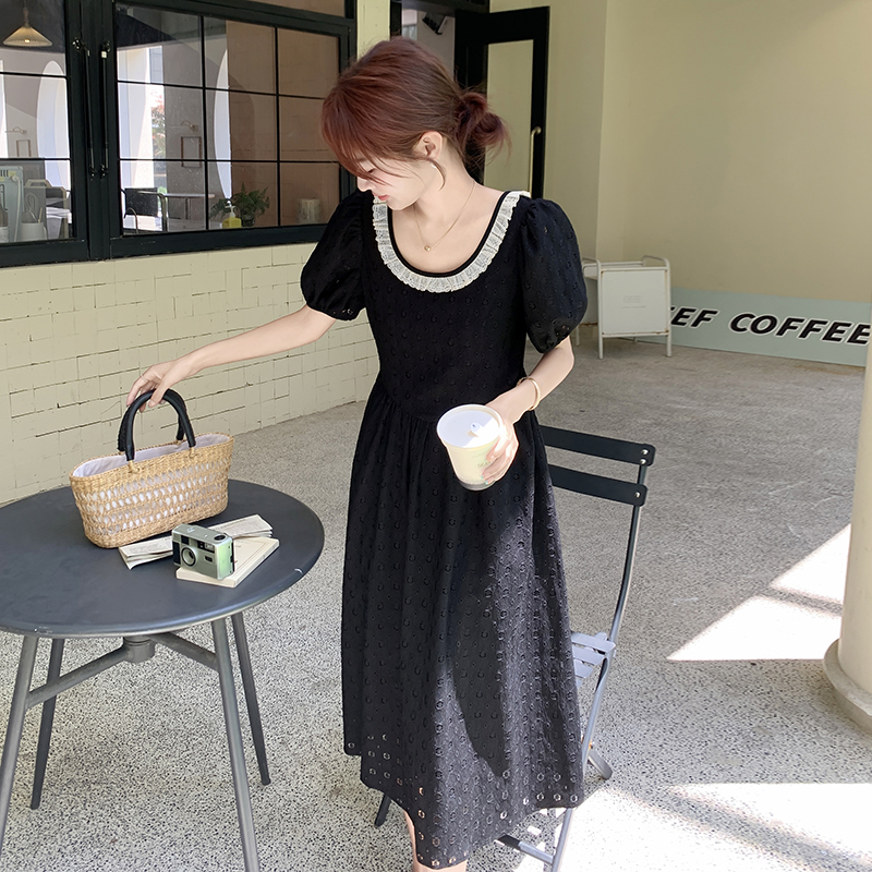 High-End Black Puff Sleeve Dress for Women - Waist-Cinching French Style, Summer 2025, Elegant Long Dress for Timeless Appeal High-End Black Puff Sleeve Dress for Women - Waist-Cinching French Style, Summer 2025, Elegant Long Dress for Timeless Appeal